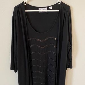 Avenue Black Sequin Top w/attached Cardigan